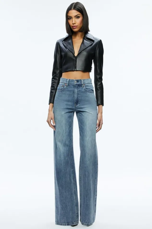 Alice Olivia Yardley Leather Jacket Black Women Outerwear