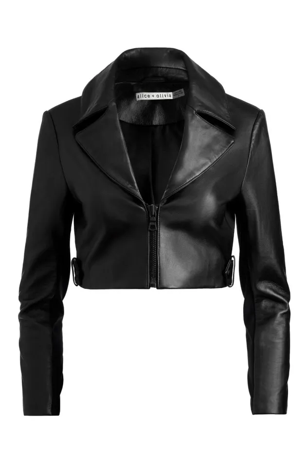 Alice Olivia Yardley Leather Jacket Black Women Outerwear