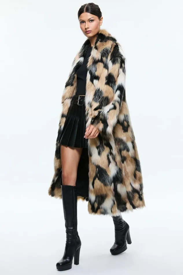 Alice Olivia Yetta Faux Fur Coat Blackmulti Women Outerwear