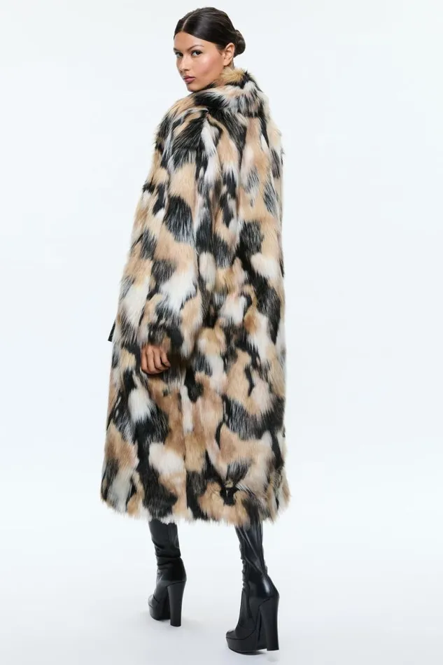 Alice Olivia Yetta Faux Fur Coat Blackmulti Women Outerwear