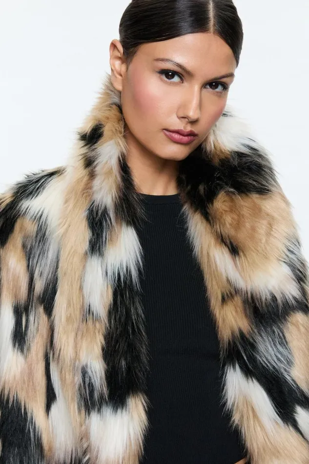 Alice Olivia Yetta Faux Fur Coat Blackmulti Women Outerwear