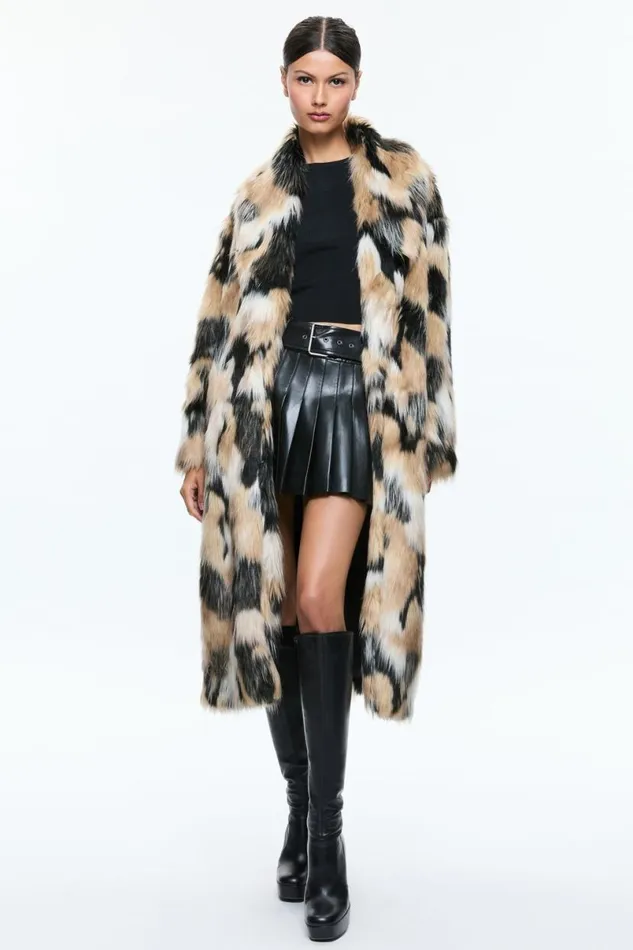 Alice Olivia Yetta Faux Fur Coat Blackmulti Women Outerwear