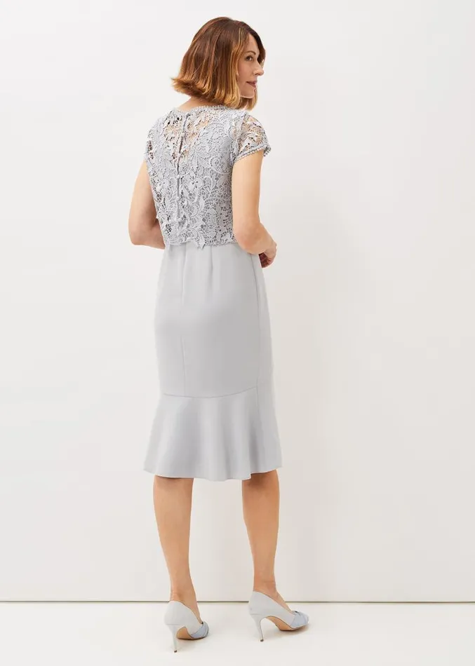 Alisha Double Layer Lace Peplum Dress Mineral Women Phase Eight Dresses