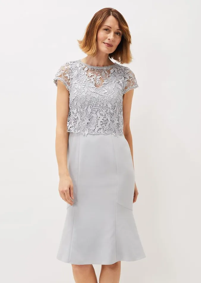 Alisha Double Layer Lace Peplum Dress Mineral Women Phase Eight Dresses