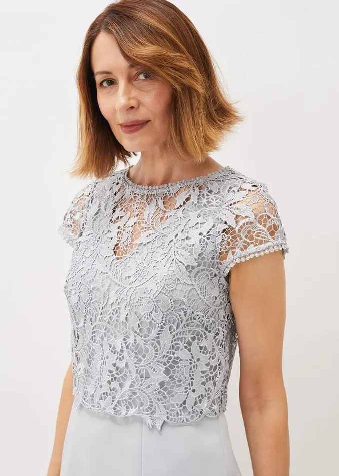 Alisha Double Layer Lace Peplum Dress Mineral Women Phase Eight Dresses