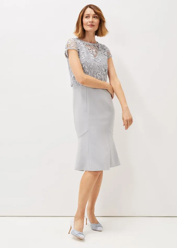 Alisha Double Layer Lace Peplum Dress Mineral Women Phase Eight Dresses
