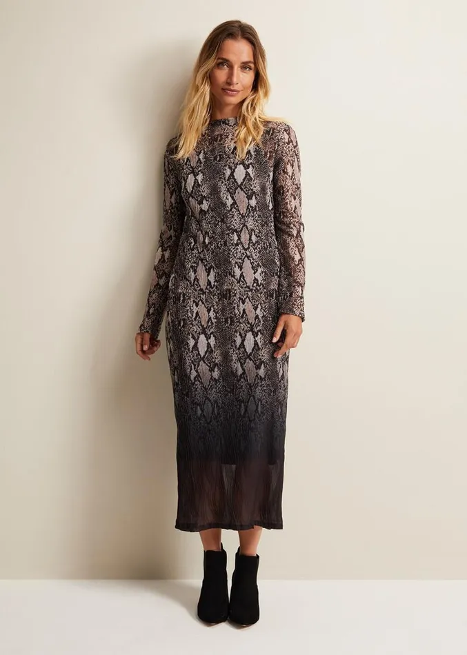 Alix Ombre Snake Midi Mesh Dress Brown Women Phase Eight Dresses