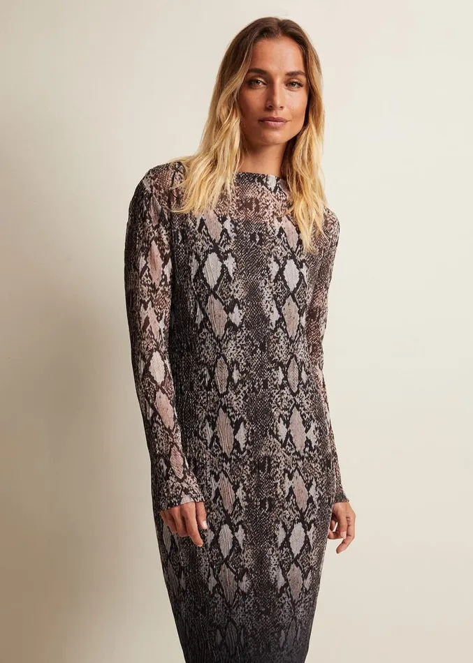 Alix Ombre Snake Midi Mesh Dress Brown Women Phase Eight Dresses