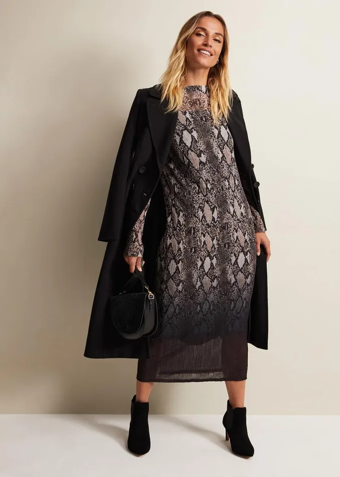 Alix Ombre Snake Midi Mesh Dress Brown Women Phase Eight Dresses