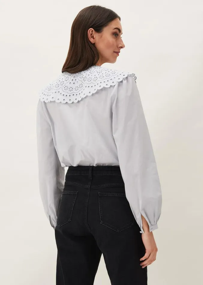 Amelia Oversized Embroidered Collar Blouse Soft Blue Women Phase Eight Shirts and Blouses