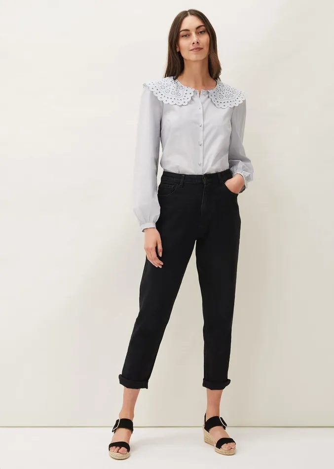 Amelia Oversized Embroidered Collar Blouse Soft Blue Women Phase Eight Shirts and Blouses