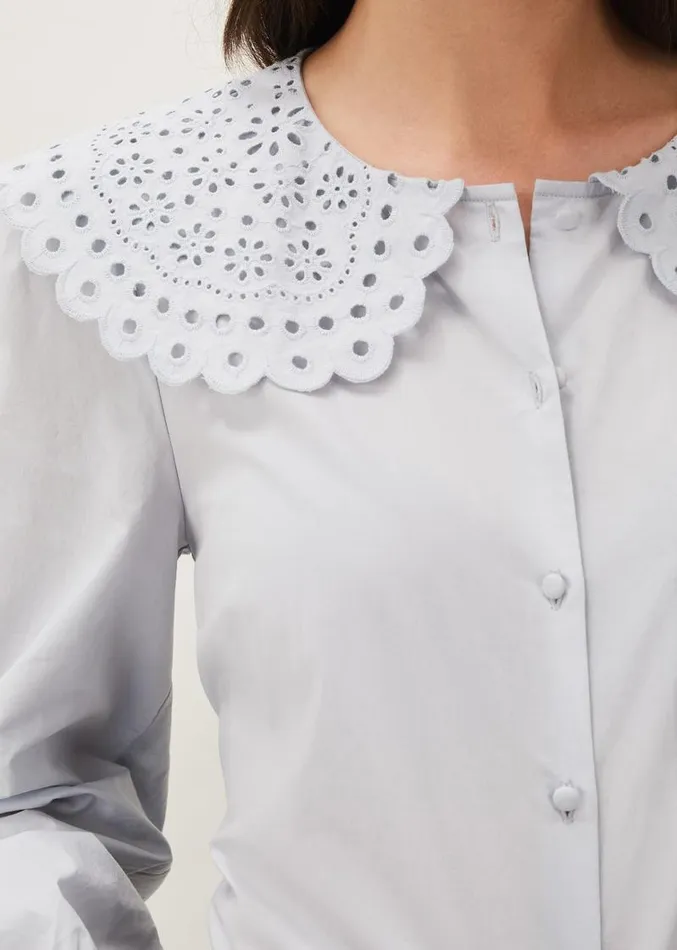 Amelia Oversized Embroidered Collar Blouse Soft Blue Women Phase Eight Shirts and Blouses