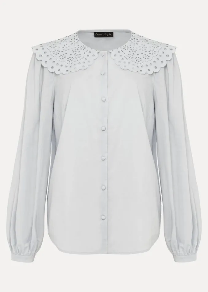 Amelia Oversized Embroidered Collar Blouse Soft Blue Women Phase Eight Shirts and Blouses