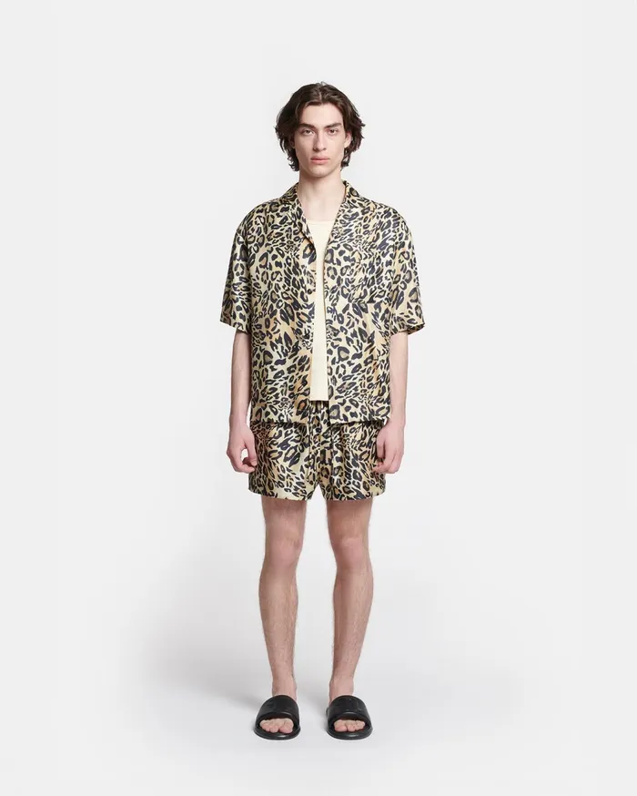 Amil Printed SilkTwill Shorts Leopard Men Nanushka Shorts