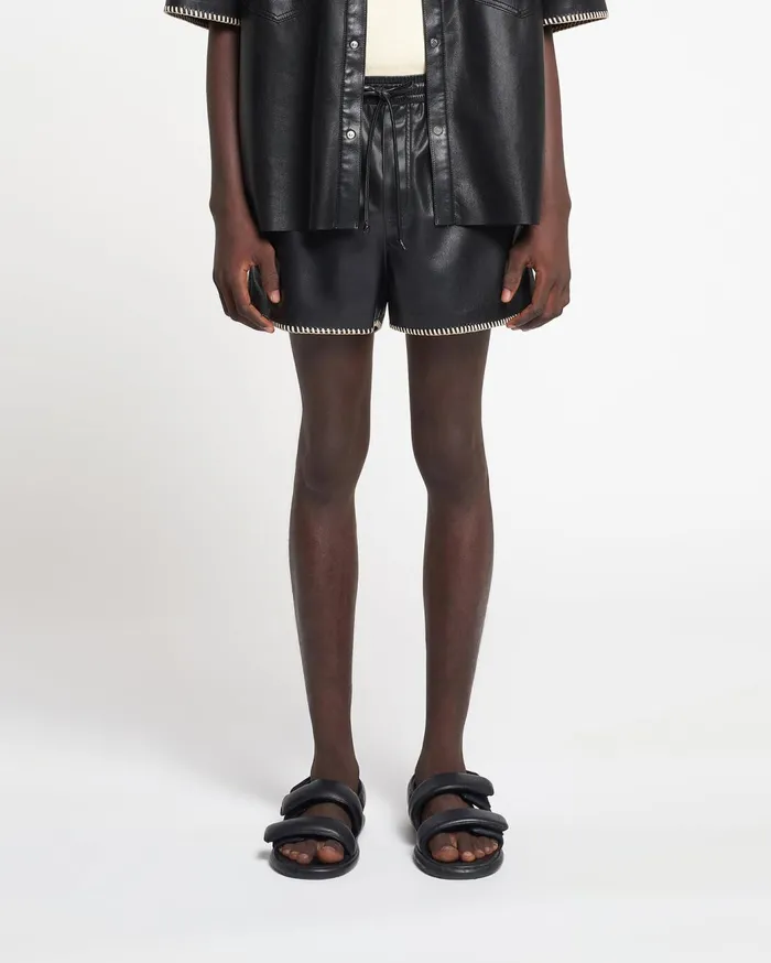 Amil RaffiaTrimmed Okobor AltLeather Shorts Black Men Nanushka Shorts