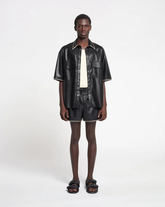 Amil RaffiaTrimmed Okobor AltLeather Shorts Black Men Nanushka Shorts