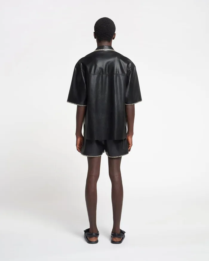 Amil RaffiaTrimmed Okobor AltLeather Shorts Black Men Nanushka Shorts