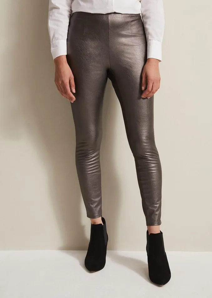 Amina Silver Faux Leather Jeggings Silver Women Phase Eight Trousers