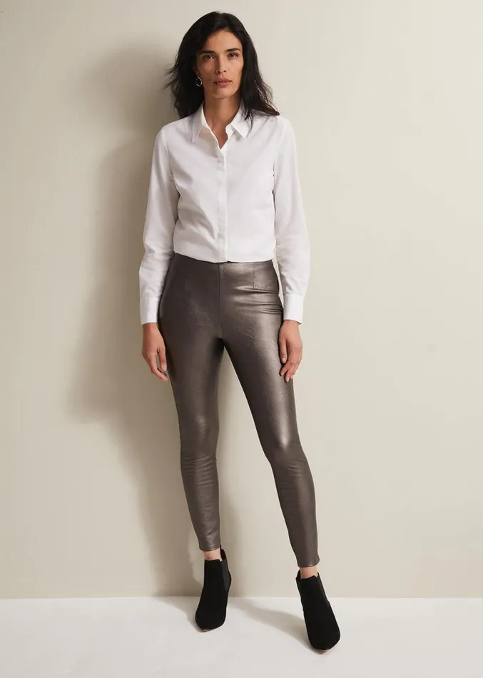 Amina Silver Faux Leather Jeggings Silver Women Phase Eight Trousers