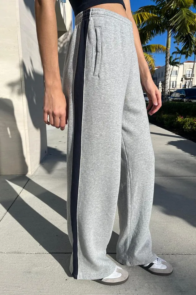 Anastasia Stripe Sweatpants Heather Grey Women Brandy Melville Sweatpants and Sweatshirts