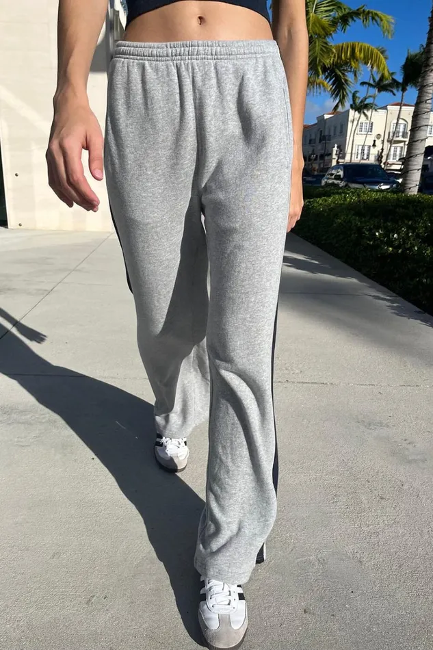 Anastasia Stripe Sweatpants Heather Grey Women Brandy Melville Sweatpants and Sweatshirts