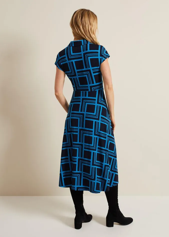 April Short Sleeve Geo Dress Blue Women Phase Eight Dresses