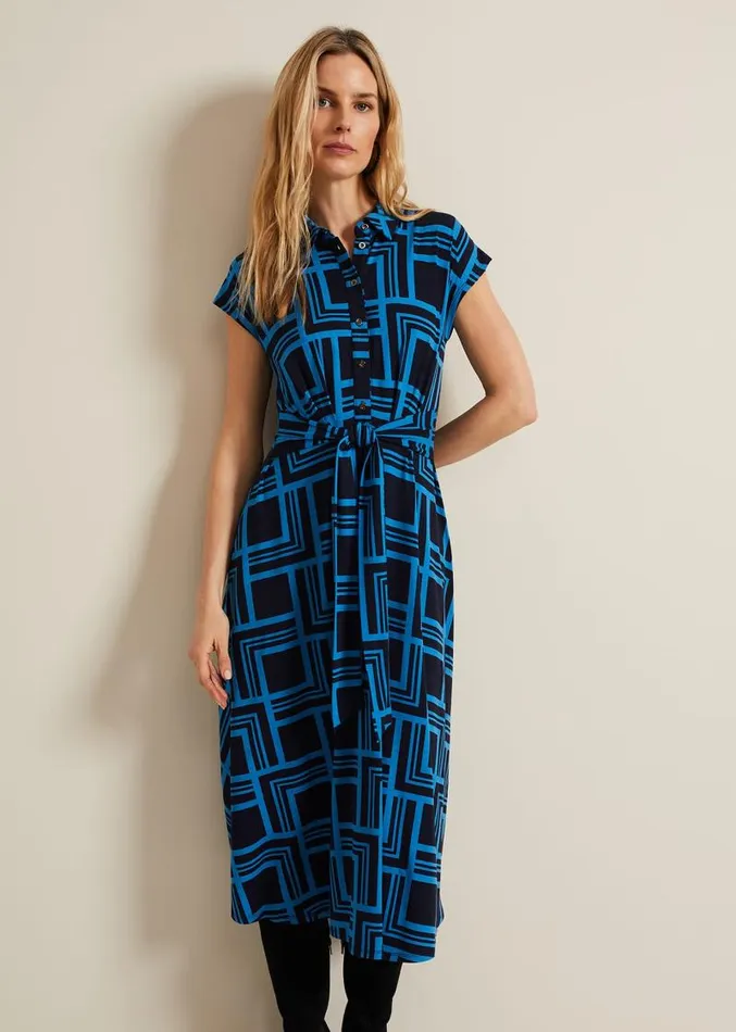 April Short Sleeve Geo Dress Blue Women Phase Eight Dresses