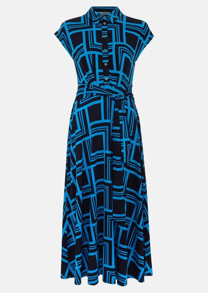 April Short Sleeve Geo Dress Blue Women Phase Eight Dresses
