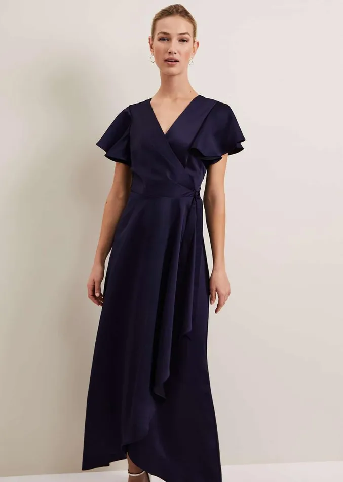 Arabella Satin Maxi Dress Navy Women Phase Eight Dresses