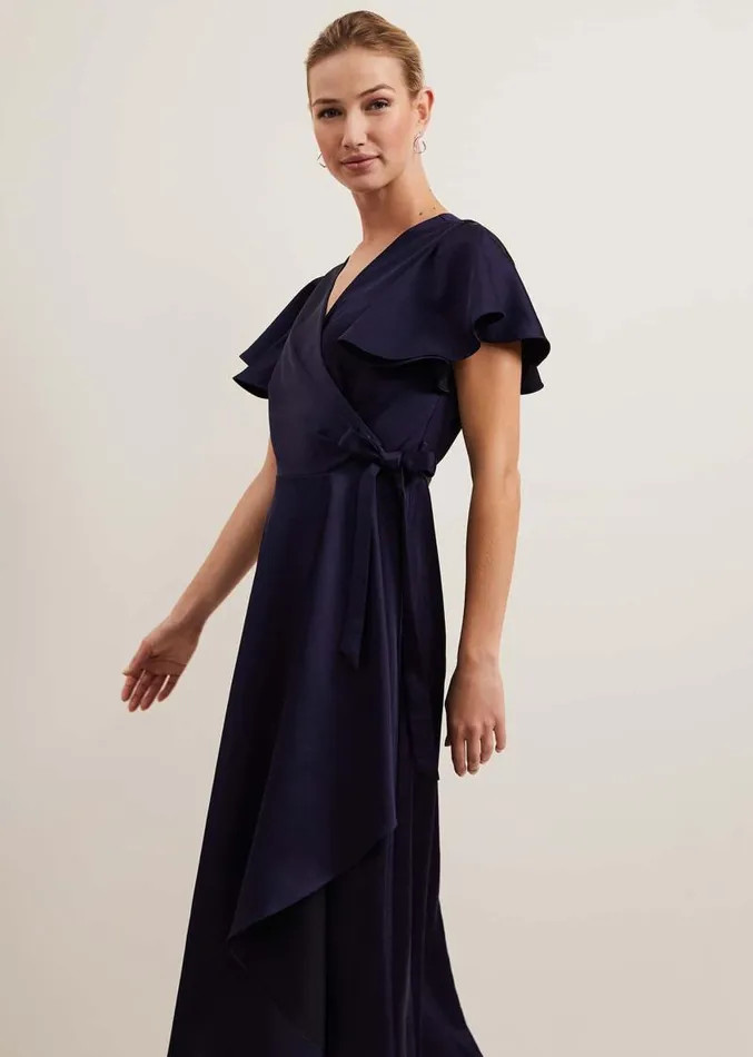 Arabella Satin Maxi Dress Navy Women Phase Eight Dresses