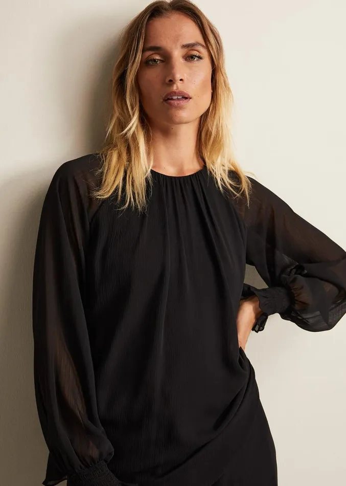 Aria Chiffon Double Layer Top Black Women Phase Eight Tops and TShirts