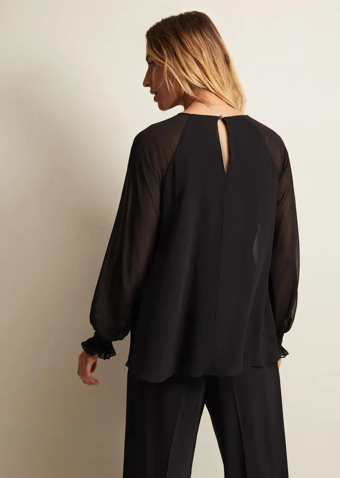 Aria Chiffon Double Layer Top Black Women Phase Eight Tops and TShirts