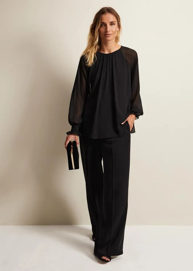 Aria Chiffon Double Layer Top Black Women Phase Eight Tops and TShirts