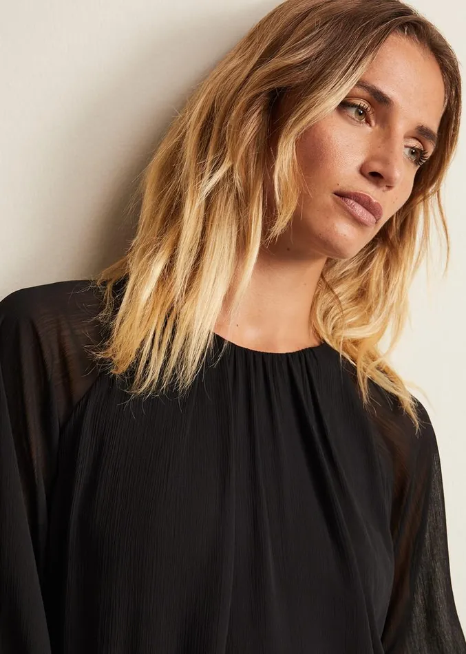 Aria Chiffon Double Layer Top Black Women Phase Eight Tops and TShirts