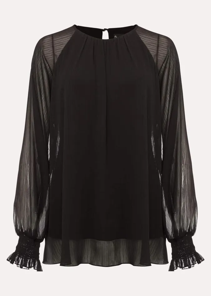 Aria Chiffon Double Layer Top Black Women Phase Eight Tops and TShirts