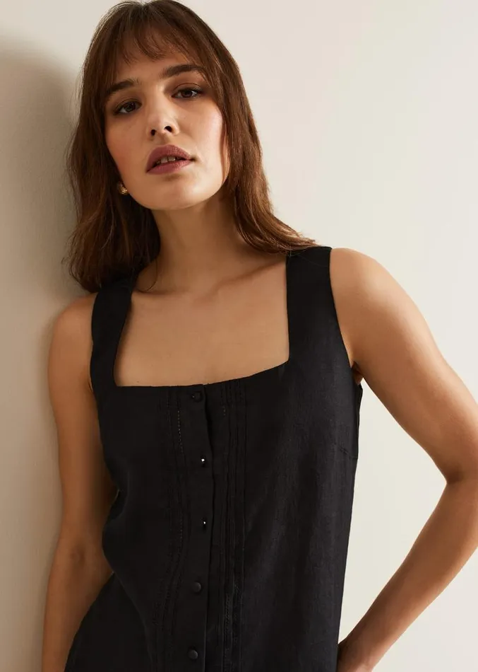 Ashley Linen Button Shell Top Black Women Phase Eight Shirts and Blouses