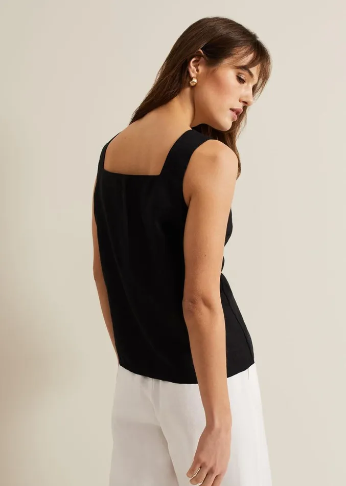 Ashley Linen Button Shell Top Black Women Phase Eight Shirts and Blouses