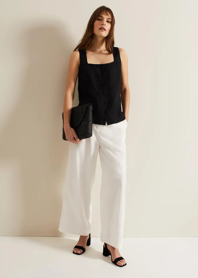 Ashley Linen Button Shell Top Black Women Phase Eight Shirts and Blouses