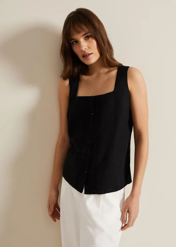 Ashley Linen Button Shell Top Black Women Phase Eight Shirts and Blouses