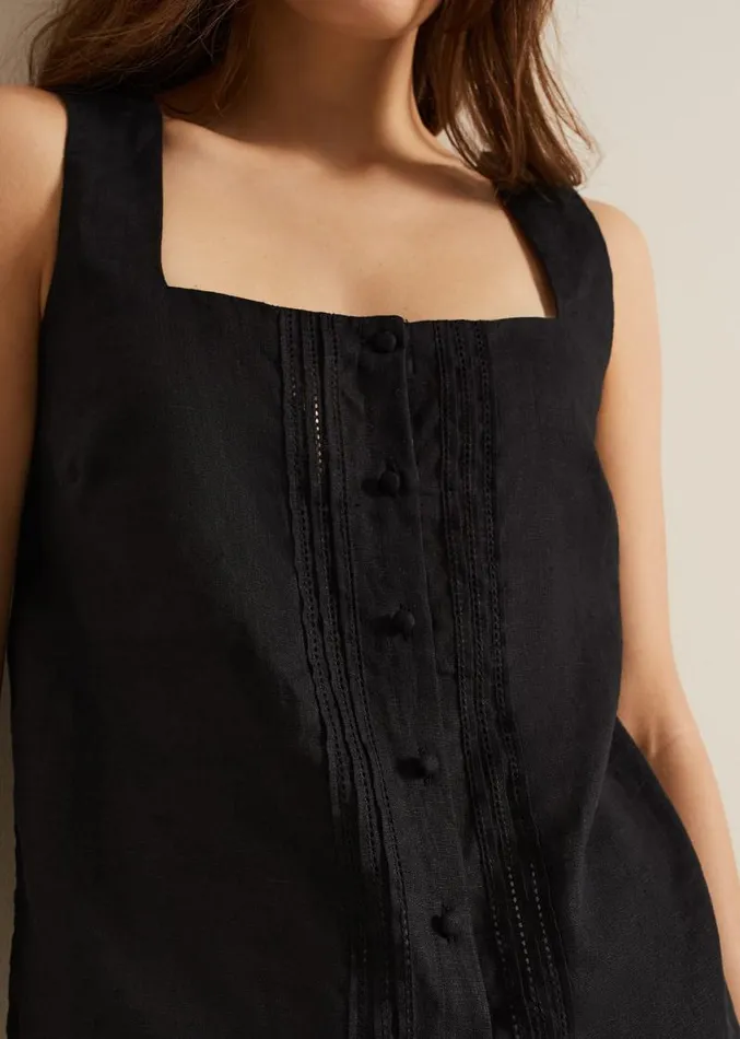 Ashley Linen Button Shell Top Black Women Phase Eight Shirts and Blouses