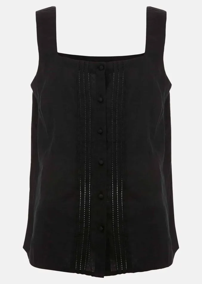 Ashley Linen Button Shell Top Black Women Phase Eight Shirts and Blouses