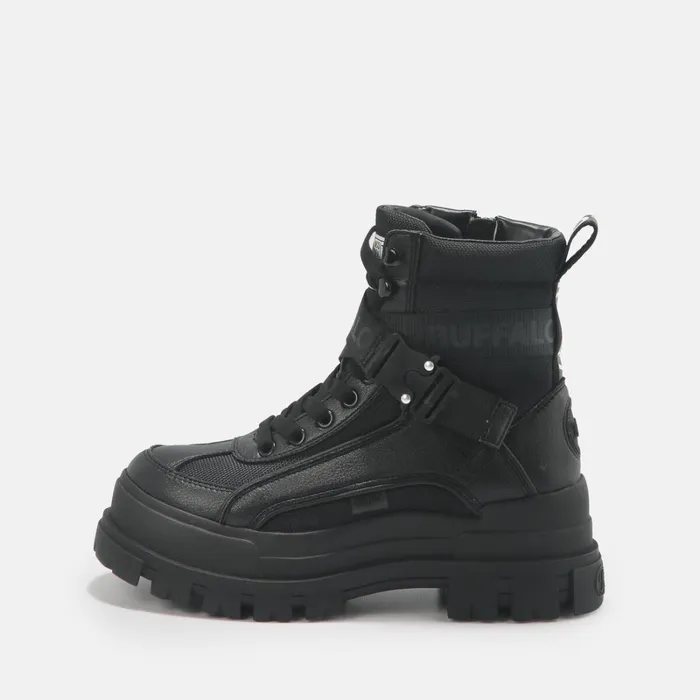 Aspha Com1 Laceup Mid Black Buffalo Boots and AnkleBoots