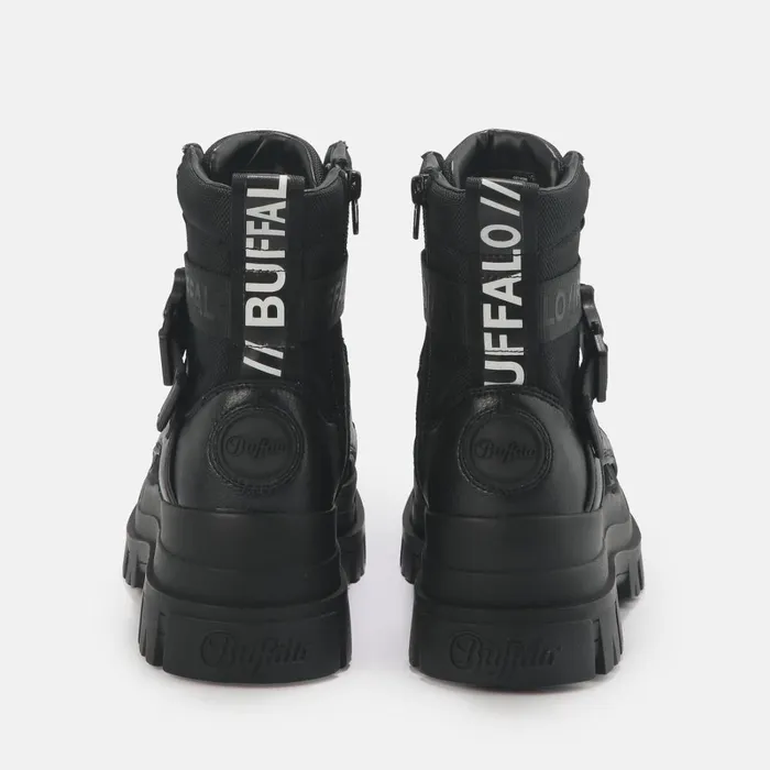 Aspha Com1 Laceup Mid Black Buffalo Boots and AnkleBoots