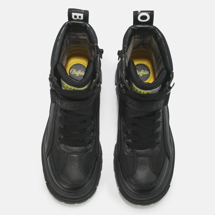 Aspha Com1 Laceup Mid Black Buffalo Boots and AnkleBoots
