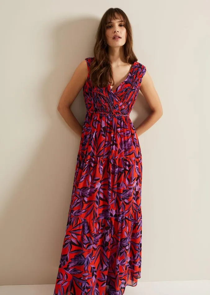 Athena Leaf Print Pleated Maxi Dress Vermillionmulti Women Phase Eight Dresses Athena Leaf Print Pleated Maxi Dress Vermillionmulti Women Phase Eight Dresses