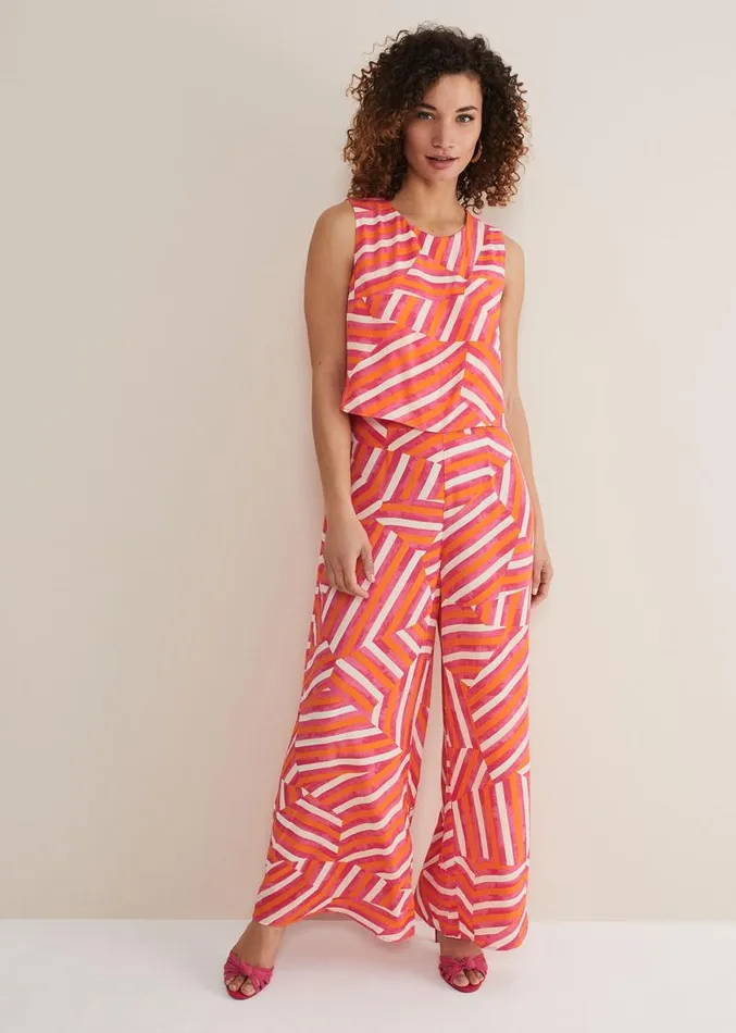 Aubrey Striped Wide Leg Jumpsuit Pinkorange Women Phase Eight Dresses