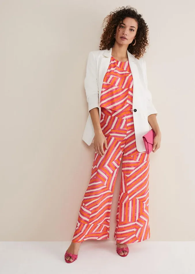 Aubrey Striped Wide Leg Jumpsuit Pinkorange Women Phase Eight Dresses