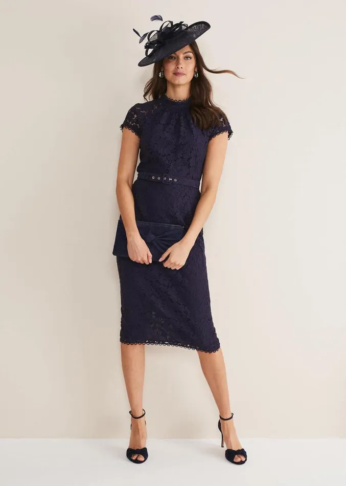 Aurora Lace Dress Navy Women Phase Eight Dresses