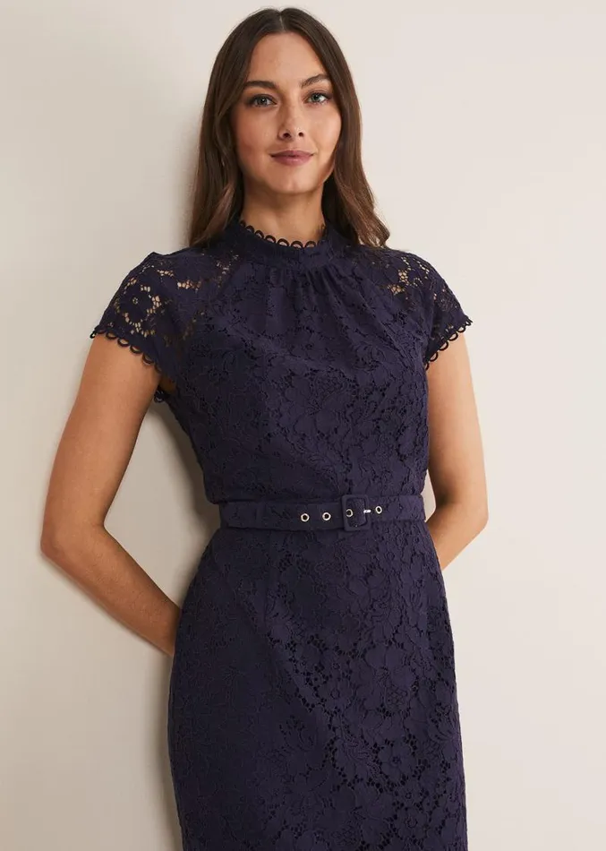 Aurora Lace Dress Navy Women Phase Eight Dresses