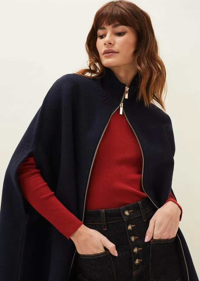 Avan Double Ended Zip Cape Navy Women Phase Eight Coats